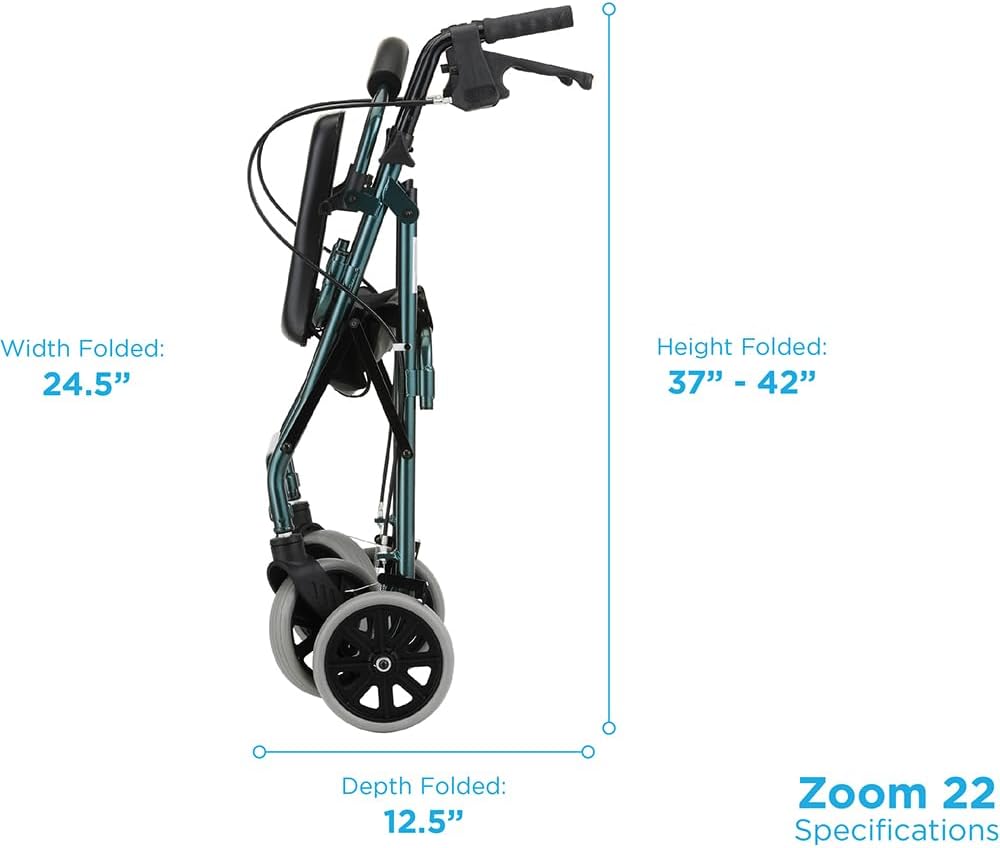 NOVA Zoom 22 Rollator Walker for Seniors, Rolling Walker with Locking Hand Brakes, Padded Seat & 8" Wheels, Lock N Load for Easy Transport & Storage, Adjustable Height 5'5"–6'1", Red