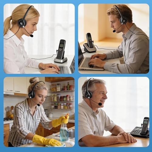 Arama Cordless Phone Headset with Microphone, 2.5mm Jack Telephone Headset for Office Landline, Noise-Cancelling Mic & Volume Control, Wired Headphones Compatible with Panasonic AT&T Vtech Uniden