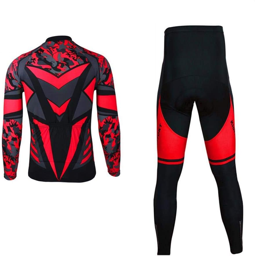 Moxilyn Men's Cycling Jersey Set Long Sleeve Pro Cycling Clothes Riding Quick Dry Jacket + Cycling Bib With 9D Pad L=Height: