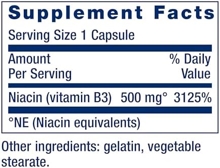 Life Extension Vitamin B3 Niacin, Heart Health, Cholesterol & Energy Support, Gluten-Free, Non-GMO, 100 Capsules | Supports Heart Health