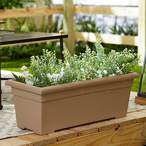 The HC Companies Romana Planter Box, 28 Inch, Clay, 1-Pack | Plastic, Drainage Plug, Lightweight, UV-Resistant, for Garden, Patio, Balcony & Fence