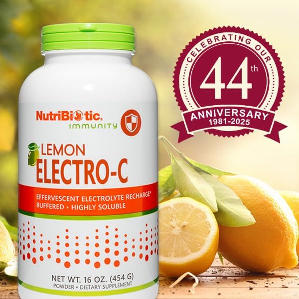 NutriBiotic - Lemon Electro-C, Vitamin C & Electrolyte Powder, 16 OZ | 850 Mg Vitamin C Per Serving | Effervescent Electrolyte Recharge | Buffered & Highly Soluble | Free of Calories, Gluten & Non-GMO