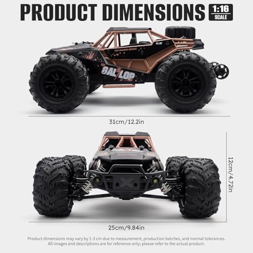 1:16 RC Cars for Adult,45km/h 4WD Off-Road Remote Control Car All-Terrain Fast RC Truck with Two 1500mAh Batteries