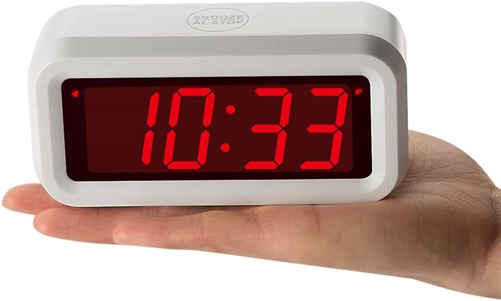 Digital Alarm Clock Battery Operated with LED Display for Bedrooms, Long Battery Life for 12 Months, 3 Brightness Adjustable, 12/24 Hour, Snooze, Black Case with Red Digits