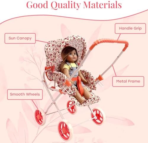 Baby Doll Stroller Play Set, 3-in-1 Babydoll Stroller with Removable Bassinet Baby Carriage for Dolls Toy Doll Stroller for Toddlers 3-4 Years,