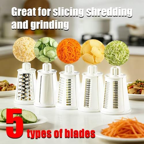 5 in 1 Rotary Cheese Grater Hand Crank, Cheese Shredder with Handle