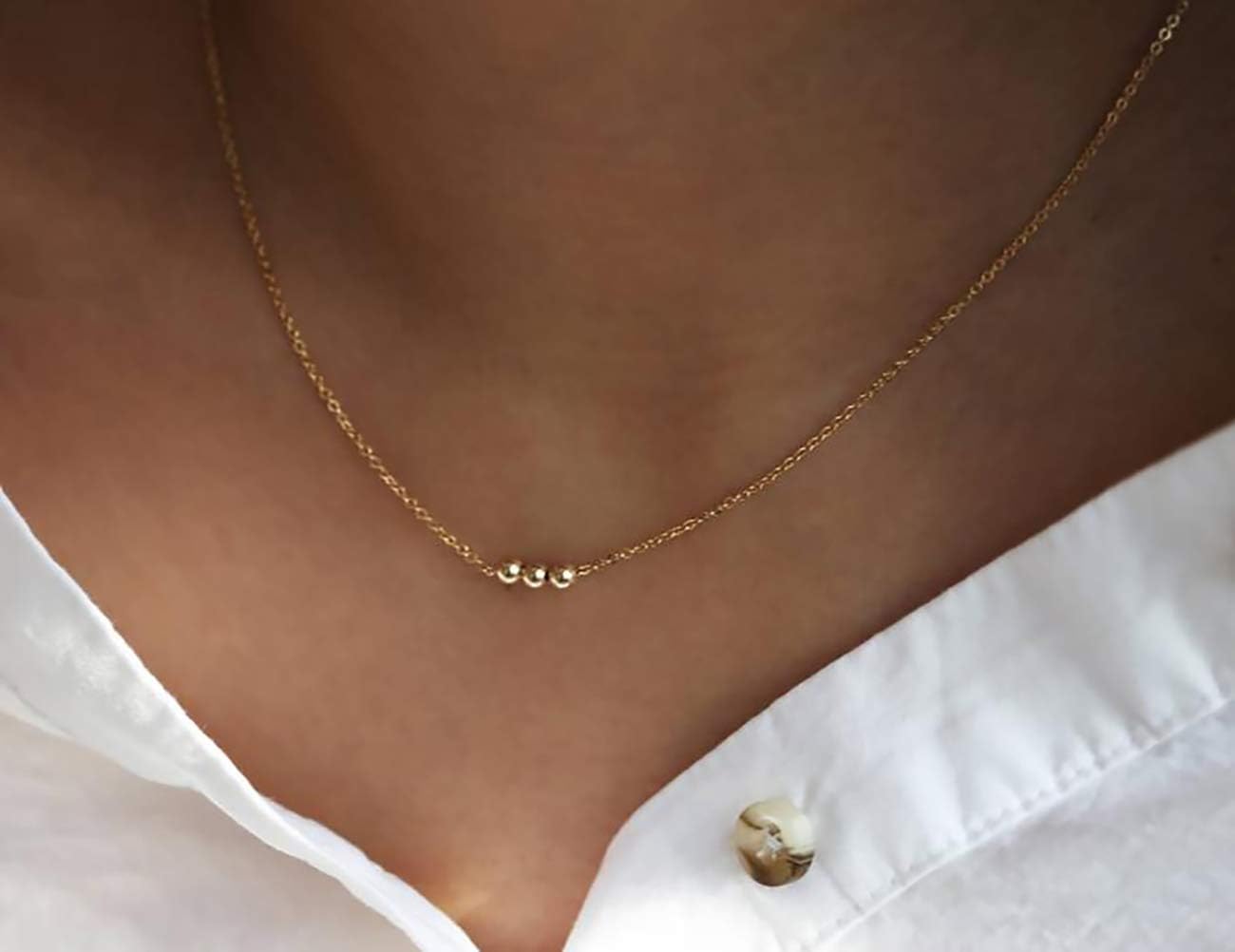 itianxi Dainty Cross Charm Pendant Necklaces,14K Gold Tiny Three Ball Necklace,Simple Fashion Jewelry for Women