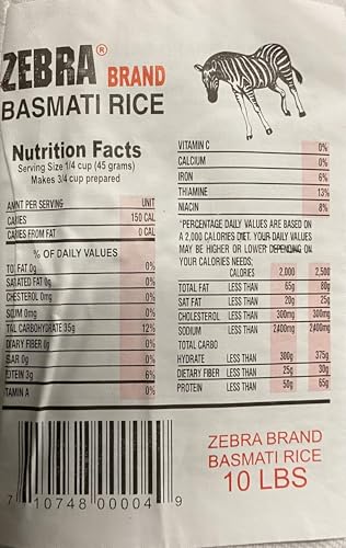 Naturally Aromatic Zebra Basmati Rice Extra Long Kernel 10 Lb Bag - NET WT 10 lbs