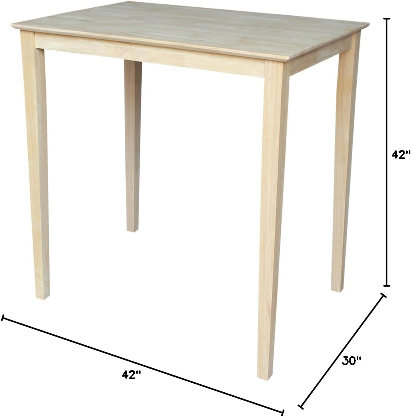 International Concepts Table Top Solid with Wood Bar Height Shaker Legs, 30 by 48-Inch, Unfinished