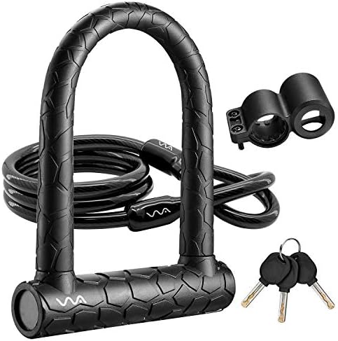 Bike Lock Heavy Duty Anti Theft, Long Shackle Bike U Lock with Keys, 4FT Security Cable and Mounting Bracket for Bicycle, Ebike, Scooter