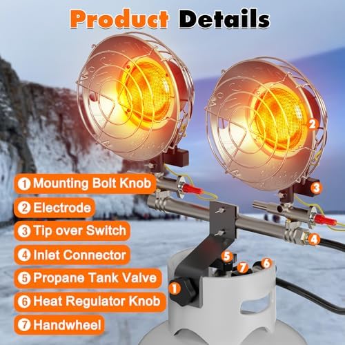 SISUPASSIE 30000BTU Propane Heater, Portable Propane Heater for Outdoor Use with 3 Adjustable Modes and Safety Shut-off Valve for Patio, Camping