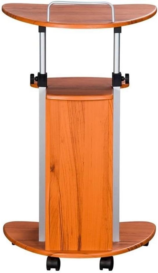 Pemberly Row Sit-to-Stand Rolling Laptop Cart, Adjustable Height 28-46 in, Wood Grain Finish MDF Panels, Open Storage with Accessory Shelf