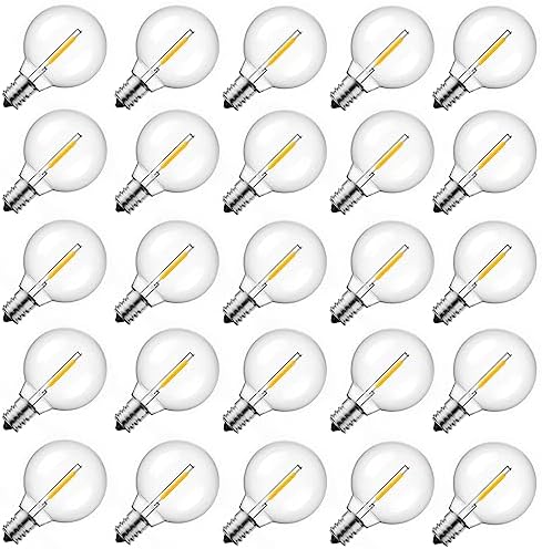 Brightown 25 Pack G40 LED Replacement Bulbs, E12 Base, 2200K, Warm White | Shatterproof Plastic LED Light Bulb, Waterproof, Dimmable, 1.5" Edison Light Bulbs for Indoor Outdoor Patio Backyard Decor