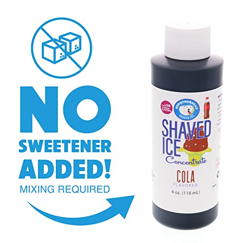 Hypothermias Shaved Ice and Snow Cone Syrup Unsweetened Flavor Concentrate - 4 Fl Oz - Makes 1 Gallon of Ready to Use Syrup - Cola - Must Add