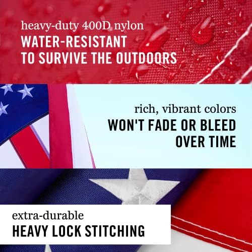 American Flag 5x8 ft Embroidered Stars Sewn Stripes | Embroidered USA flag with vivid colors and quadruple stitched fly end for enhanced durability. Features 210D Nylon