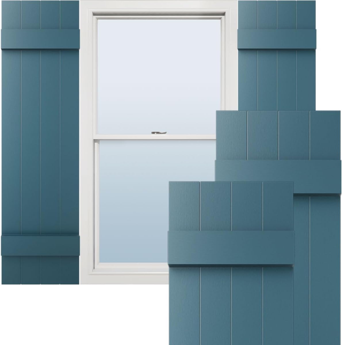 14"W x 59"H Lifetime Vinyl, Standard Four Board Joined, Board-n-Batten Shutters, w/Installation Shutter-Lok's & Matching Screws (Per Pair), Forest Green