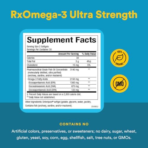 Natural Factors RxOmega-3 Ultra Strength - Dietary Supplement for Brain & Heart Health Support - Eye Health Supplement with EPA & DHA - Supplement with Omega-3 Fatty Acids - 150 Softgels (75 Servings)