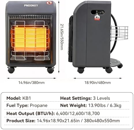 Propane Heater, 6400 to 18700 BTU Propane Cabinet Heater with 3 temperature settings & Tip-over Protection, Garage Radiator Heat up to 450 Sq.Ft