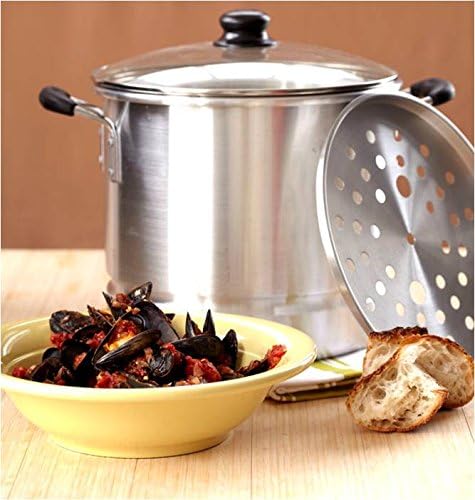 IMUSA USA MEXICANA-410 Aluminum Steamer with Glass Lid 10-Quart, Silver, 10Qt | Brushed Finish, Cool-Touch Handles with Glass Lid, Ideal for Tamales, Great for Family Meals