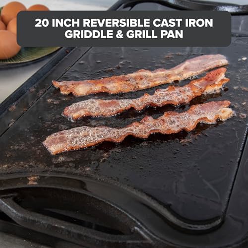 Viking Griddle, 20 Inch Reversible Cast Iron Grill Pan, Pre-Seasoned, Oven Safe, Induction Ready, Black