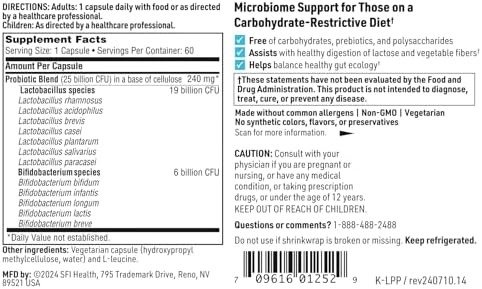 Klaire Labs SFI Health Ther-Biotic LactoPrime Plus, 60 Capsules | Lactobacillus and Bifidobacterium Probiotics for Digestive Health