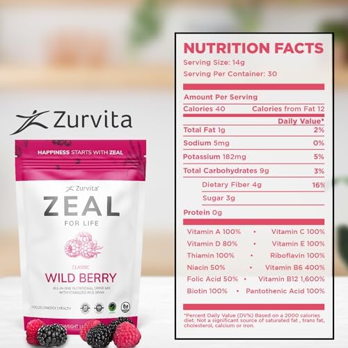 Zurvita - Zeal for Life Wild Berry Wellness Drink Mix - 420 g | Contains Vitamins, Minerals, Antioxidants, Plant Nutrients, Digestive Enzymes, And Phytonutrients For Daily Nutrition