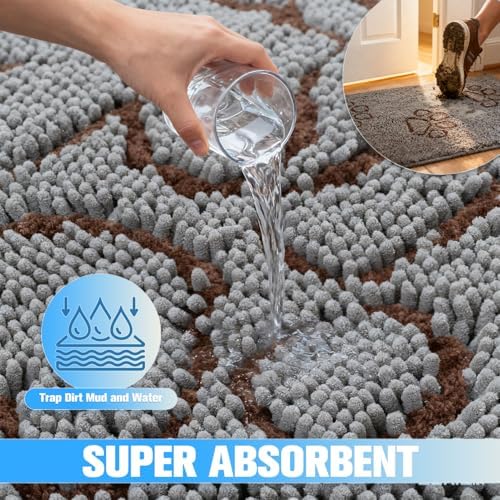 Dog Door Mat for Muddy Paws - Highly Absorbent Microfiber Pet Rug, Quick Dry Chenille Dog Runner Rug Indoor Outdoor, Non-Slip Entryway Carpet Washable Mud Mat for Dogs, Blue 60"x30"