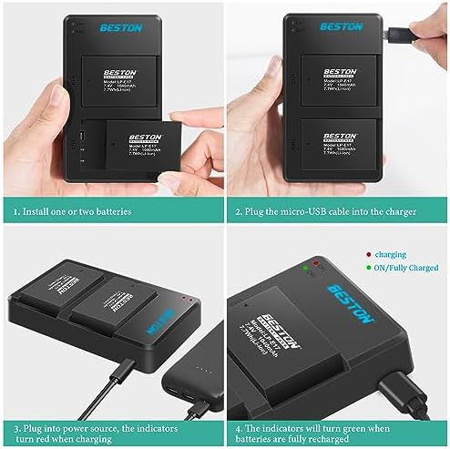 BESTON 2-Pack LP-E17 Battery and Charging Base for Canon EOS R50 R100 RP R10 R8, Rebel T8i, T7i, T6i, T6s, SL2, SL3, Powershot V1, EOS M3, M5