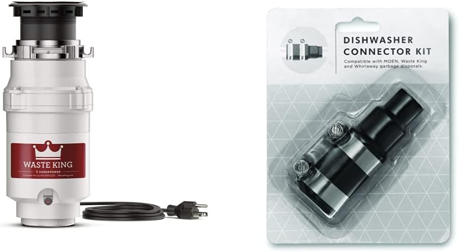 Waste King Legend Series 1 HP Continuous Feed Garbage Disposal with Power Cord - (L-8000) & Garbage Disposal Dishwasher Connector Kit - 1023