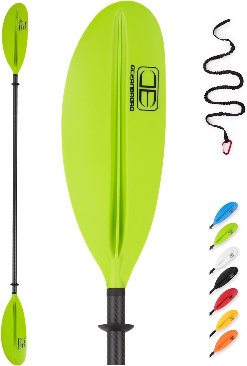 OCEANBROAD Carbon Fiber Kayak Paddle 90.5in/230cm, 86in/218cm for Adults Kayaking Boating Canoeing Oar with Paddle Leash