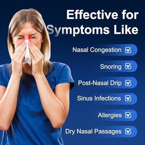 MAOEVER Neti Pot Sinus Rinse Bottle Nose Wash Cleaner Pressure Rinse Nasal Irrigation for Adult & Kid BPA Free 300 ML with 30 Nasal Wash Salt Packets and Sticker Thermometer(Blue)