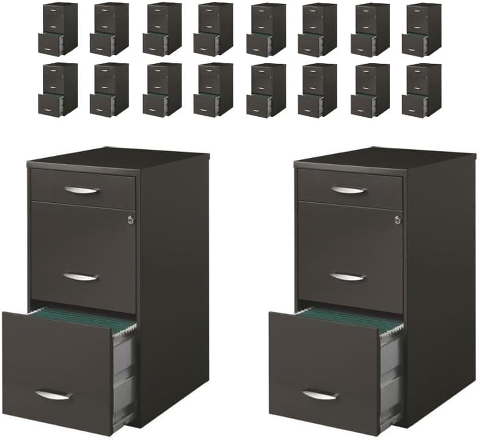 Pemberly Row 3 Drawers 27.32" Vertical Charcoal Metal Filing Cabinet Lockable Pre-Assembled Stationary Letter Size for Home, Office