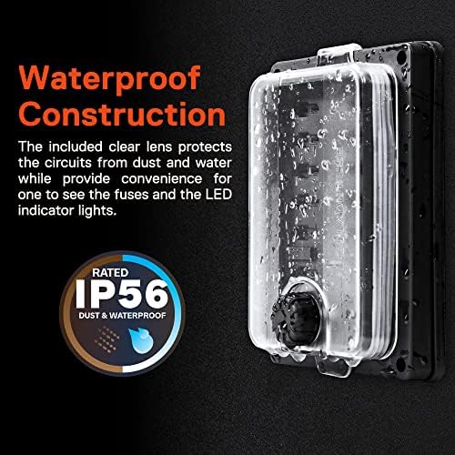 True Mods 10 Way Waterproof Fuse Box for Automotive [ATC/ATO Blade Fuses] [250 Amp] [Up to 25A per Socket] [LED Indicator] [12V - 32V DC] Auto