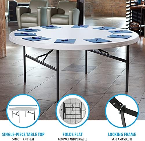 Lifetime 22673 Folding Round Table, 6 Foot, White Granite