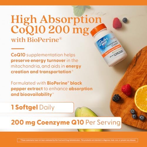 Doctor's Best High Absorption CoQ10 200mg with BioPerine Supplement - Coenzyme Q10 Softgels for Heart Health & Antioxidant Support