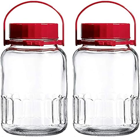 1 Gallon Glass Jar With Lid Wide Mouth Airtight Plastic Pour Spout Lids Bulk-Dry Food Storage Pickling Mason Jar Canister Raw Milk Bottle Jug