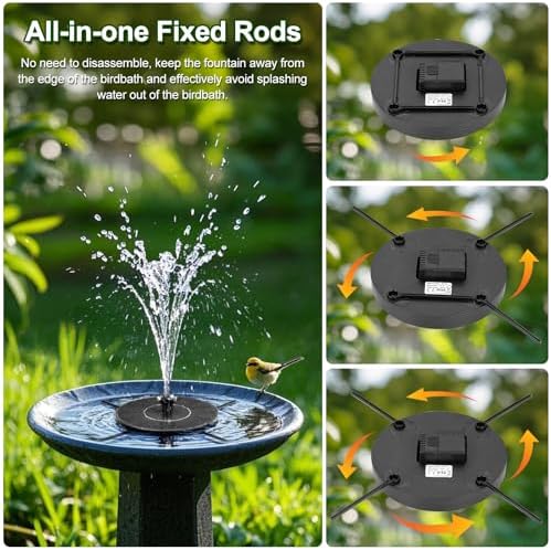 SEIRMEP Solar Fountain Pump with Spray Height Adjustment, Upgrade Glass Solar Bird Bath Fountains with 6 Nozzles
