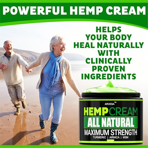 Natural Hemp Cream - Maximum Strength Gel - Hemp Cream with Arnica, MSM, Glucosamine, Menthol, Aloe, Turmeric, Boswellia - Fast Absorption, Non-Greasy