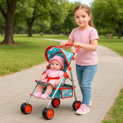 fash n kolor, My First Baby Doll Stroller with Flower Design with Basket in The Bottom- 2 Free Magic Bottles Included