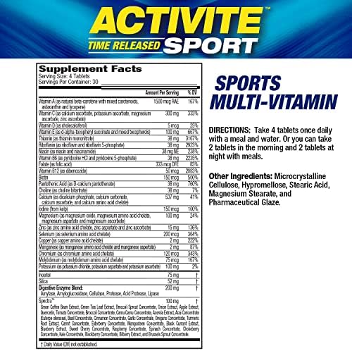 MHP Activite Sport Perfomance Multi Vitamin for Athletes, 120 Tablets | Sport Multivitamin with 25 Vitamins & Minerals,Spectra Antioxidant & Nitric Oxide Booster, Digestive Enzymes| 120 Tablets