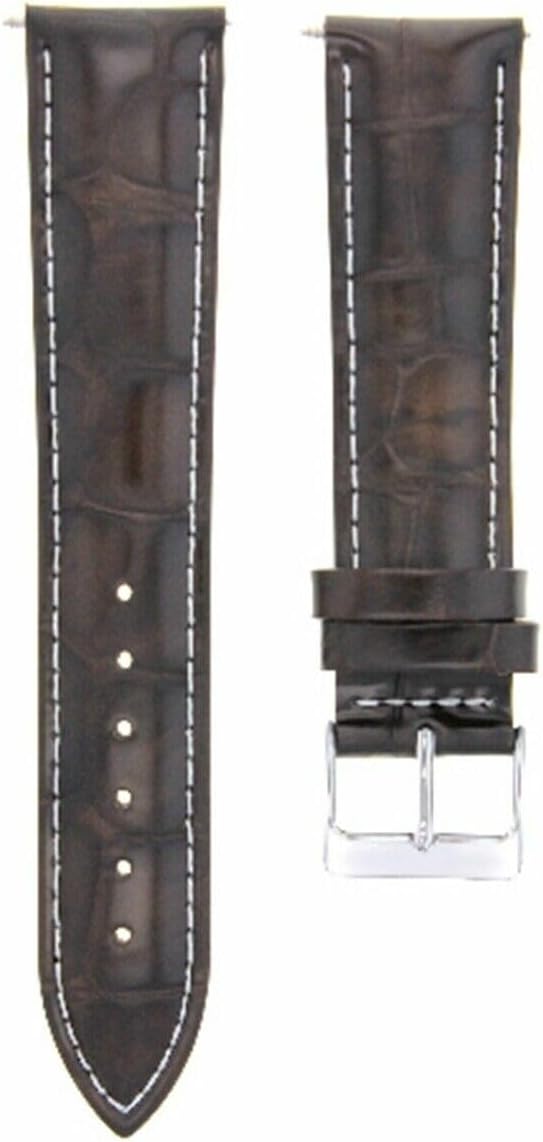 Ewatchparts 24mm Dark Brown Leather Replacement Watch Strap White Stitching Silver Buckle Compatible With Invicta Diver Watch