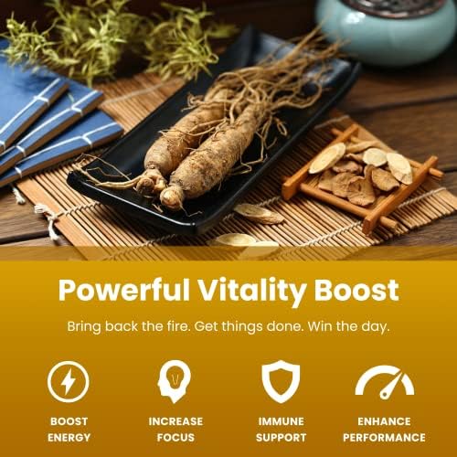 NutraChamps Korean Red Panax Ginseng Capsules | Extra Strength Ginsenosides for Energy, Focus, Performance, Vitality & Immune Support | Korean Ginseng Root Extract for Men (120)