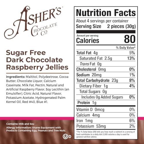 Asher's Chocolates, Sugar Free Dark Chocolate Raspberry Jellies, Diabetic Friendly Chocolate, Small Batches of Kosher Chocolate
