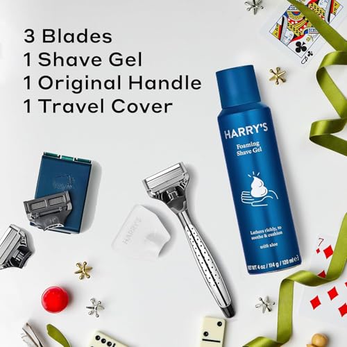 Harry's Original Shaving Kit for Men - Razor Handle, 3 Refills, Shave Gel