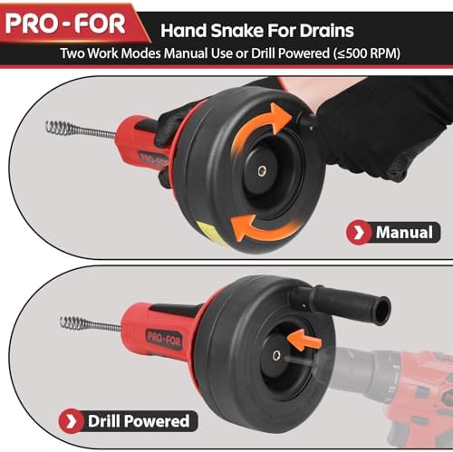 Drain Auger, 16.4FT Plumbing Snake Drain Clog Remover, Manual & Drill Powered Drain Snake for 0.75–2 Inch Pipes, Sink, Shower, Bathtub, Toilet