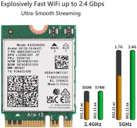 WiFi 6 AX200NGW Laptop Upgrade Card 3000Mbps Bluetooth 5.2 M.2 2230