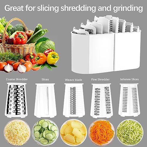 5 in 1 Rotary Cheese Grater Hand Crank, Cheese Shredder with Handle