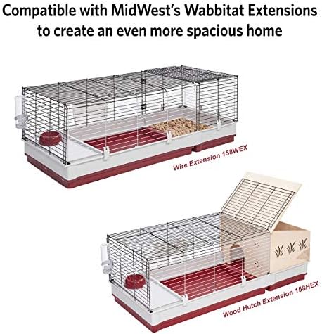 MidWest Homes for Pets 158 Wabbitat Deluxe Rabbit Home, Rabbit Cage, 39.5 L x 23.75 W x 19.75 H Inch, Maroon/White