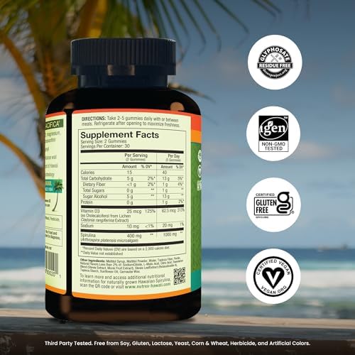 Nutrex Hawaii Pure Hawaiian Spirulina Tablets, Vegan, 500 mg, 400 Count | Spirulina Farm Grown in Kona, Hawaii, Non-GMO, Glyphosate Residue Free, 3rd Party Tested, 60% Protein, Superfood Supplement