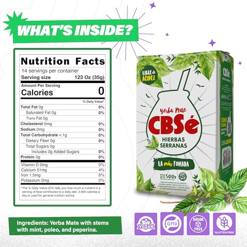 CBSé Yerba Mate Hierbas Serranas – 500 g (1.1 lb) Loose Leaf Yerba Mate Tea with Mountain Herbs, Naturally Caffeinated, Gluten-Free.